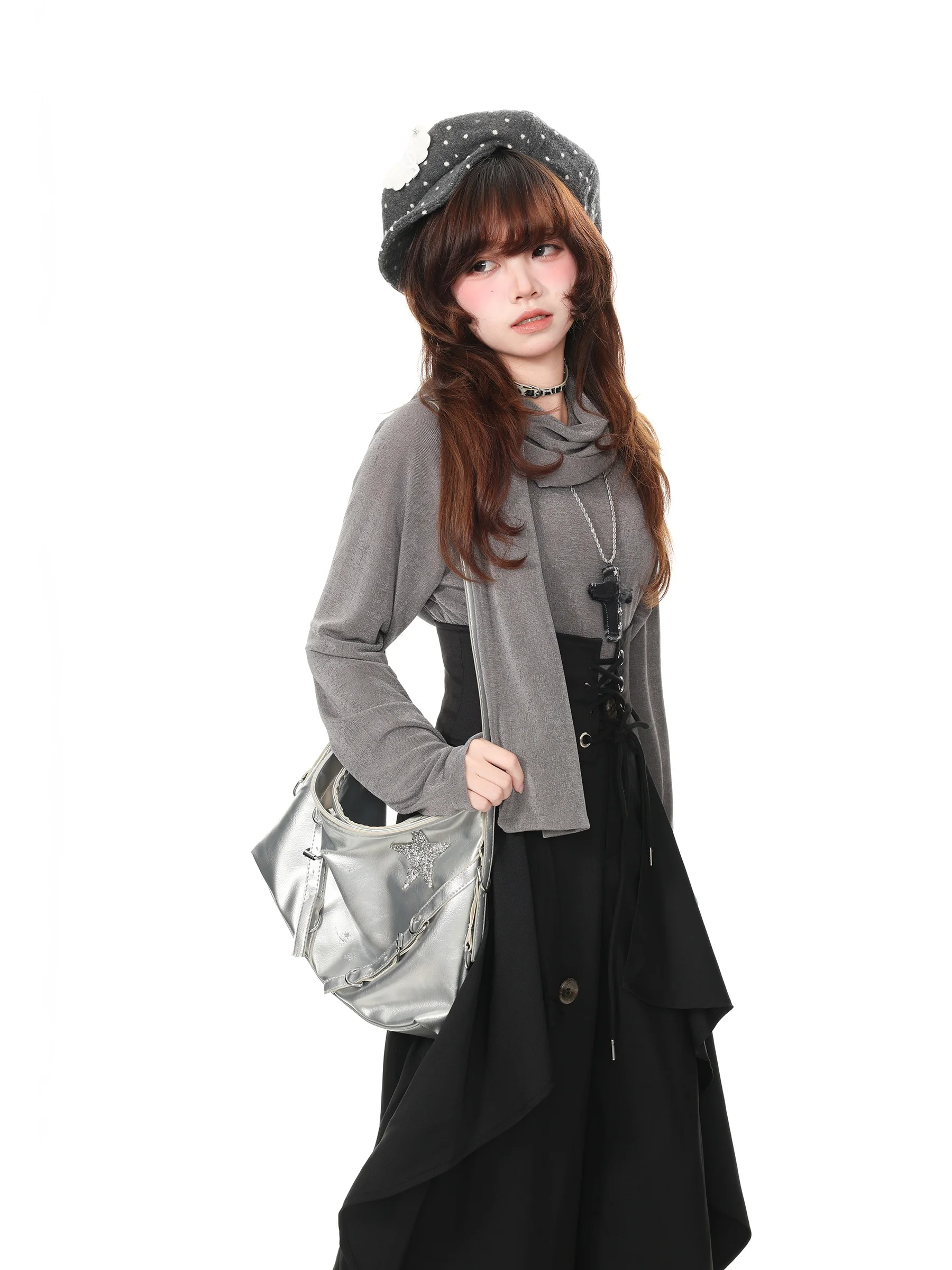 Gothic Sweet  Ghost Park Languid Park Women's Autumn Set Waist Belt Long Skirt Three-Piece Casual Fashion Ensemble