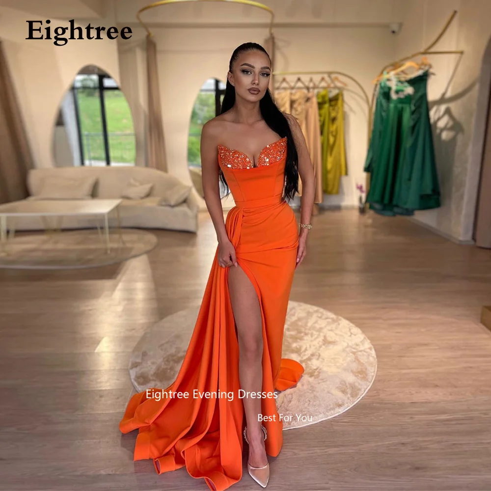 

Eightree Organge Evening Dresseses Sequined Satin Mermaid High Slit Strapless Dress Party Evening Elegant Luxury Celebrity 2023