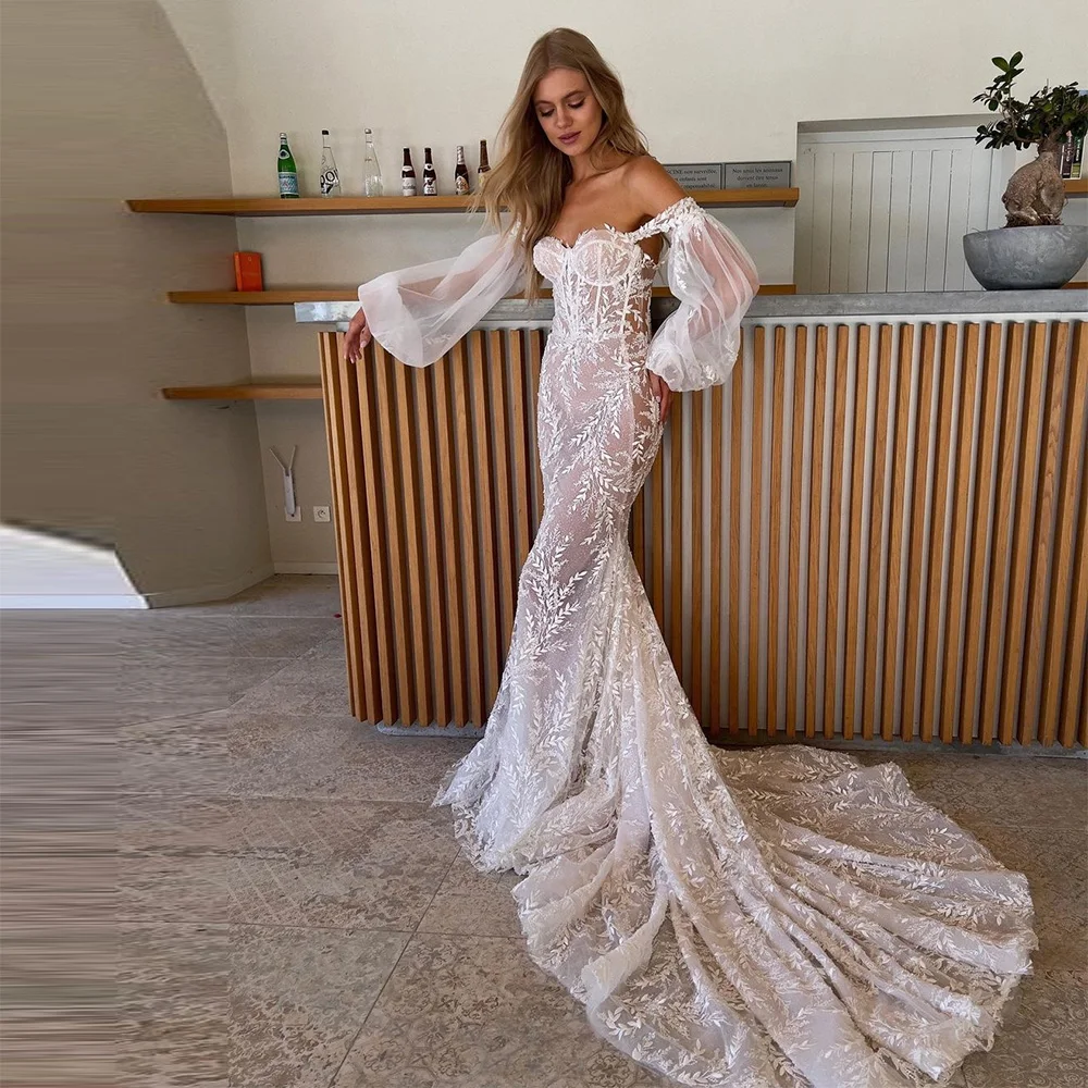 Sevrotheart-Boho Vestidos De Noiva Sereia, Lace Appliques, Querida Puff Mangas, Vestido De Noiva, Bohemia Vestido De Noiva, Flores 3D, 2023