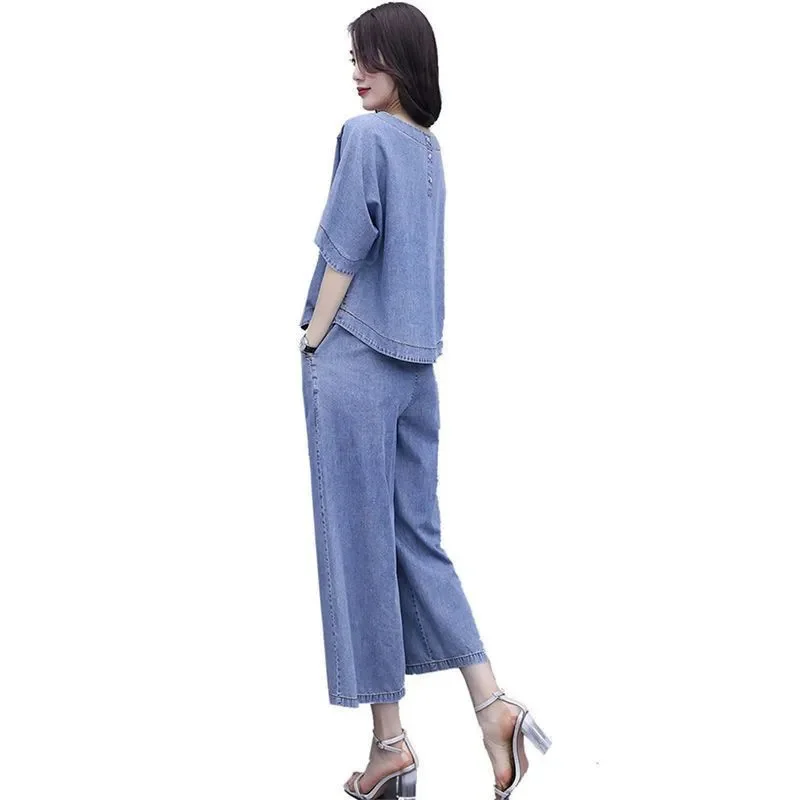 

Tiansi Cowboy Wide Leg Pants Set for Women Covering the Belly 2025 Spring and Autumn New Style Trendy Loose Small Two Piece Set