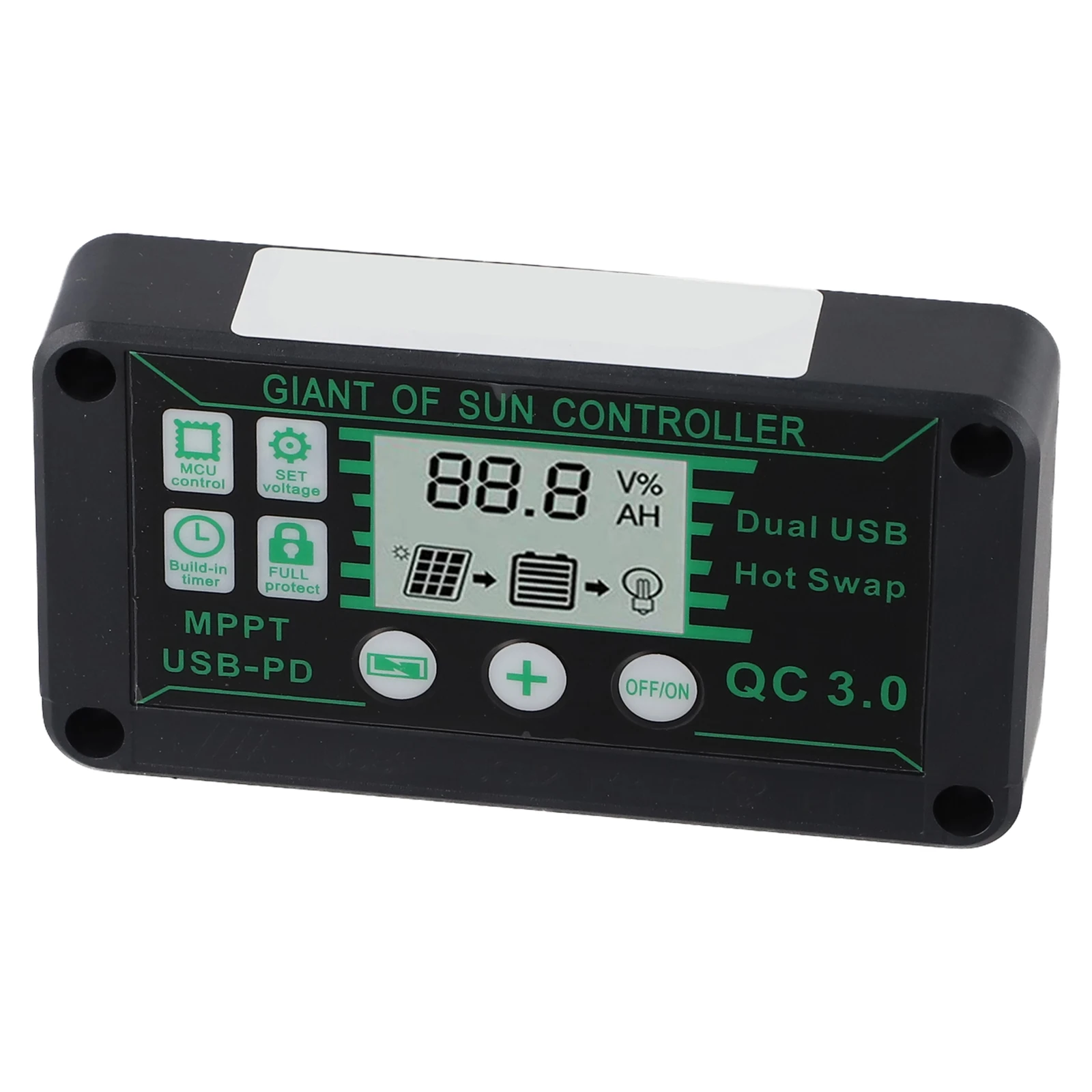 MPPT Solar Panel Controller with Integrated Digital Display for Tracking Power Input Output and Battery Health