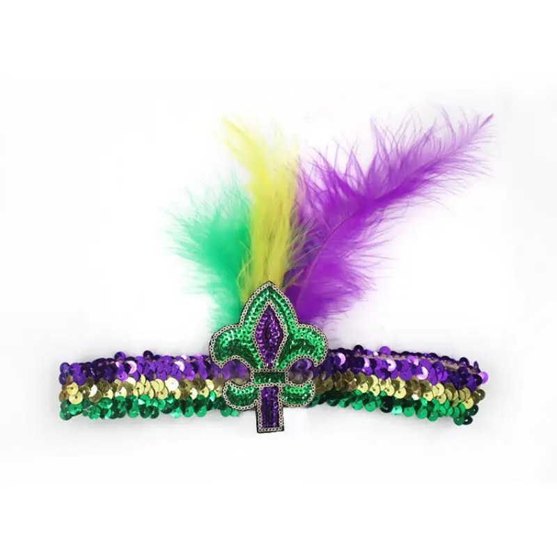 

Mardi Gras Sequined Headband decoration With Feather