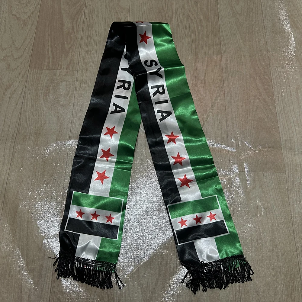 Syria Scarf 14x135cm Double-sided Printed Syria Flag Satin SYR Scarf Suitable for Historical events，Sports Events
