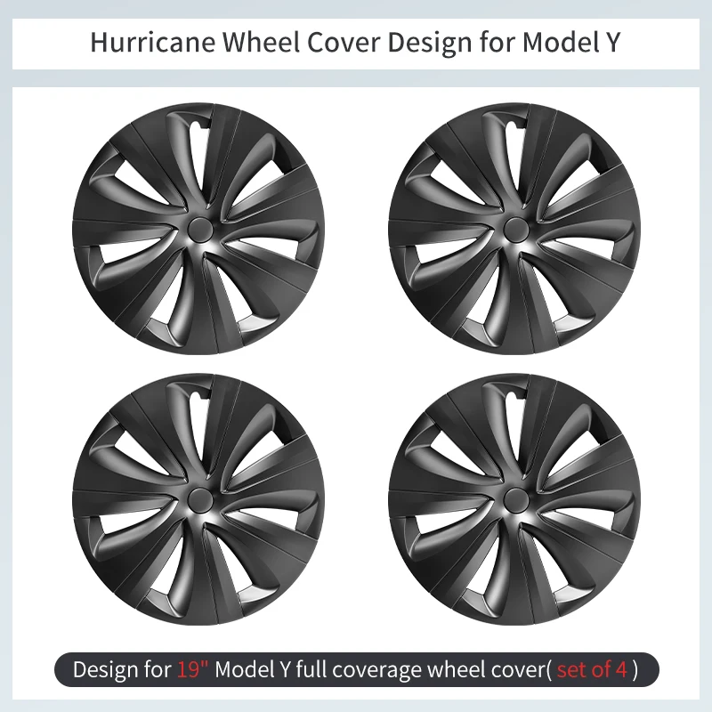 4PCS Hub Cap Design for Tesla Model Y 2020-2024 Wheel Cover 19inch Hurricane Hubcaps Automobile Replacement Full Rim Accessories