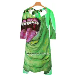 Slimer / Ghostbusters Square Neck Dress New Plus Size Elegant Women Waist Tight Dress Slimer Ghostbusters 80S Retro Comedy