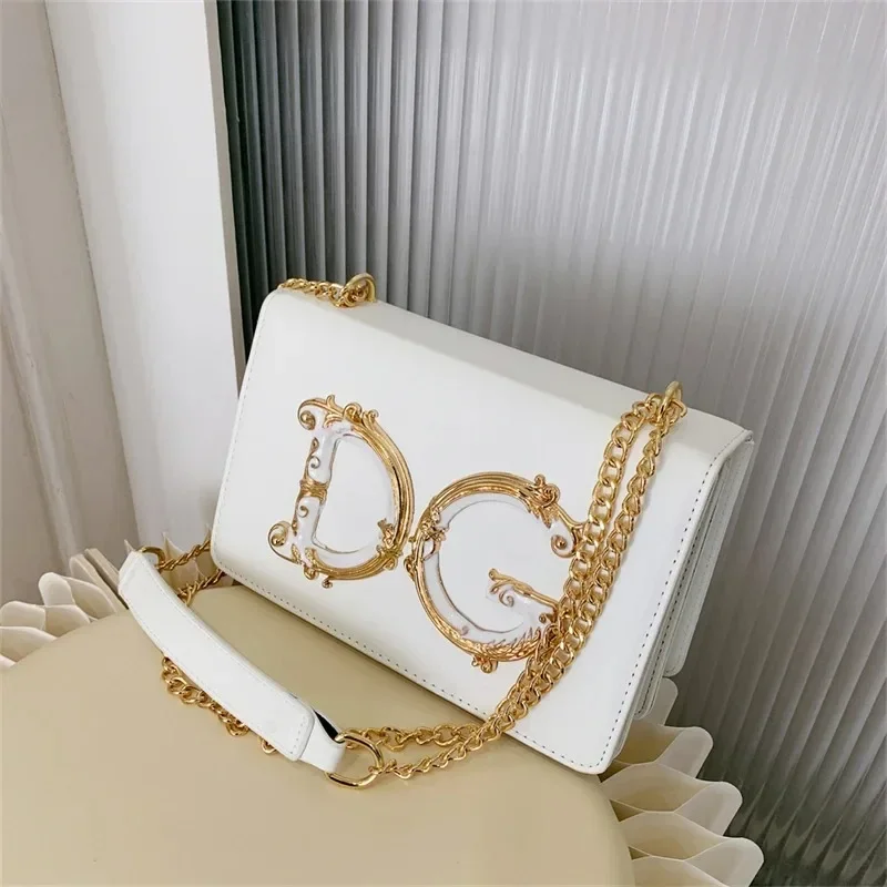 

Elegant Vintage Inspired Clutch - Slim Evening Bag With Crystal Embellished Letter Logo And Chain Shoulder Strap