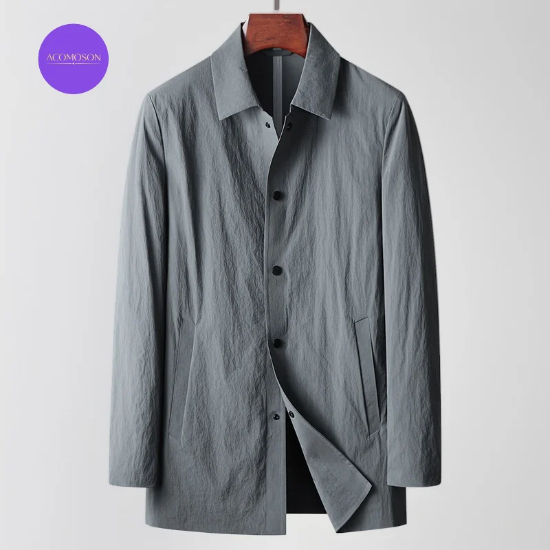 ACOMOSON EU US Size Top Quality Spring Autumn Men Trench Coat Turn-Down Collar  Young Adults Luxury Business Casual Jacket Coat