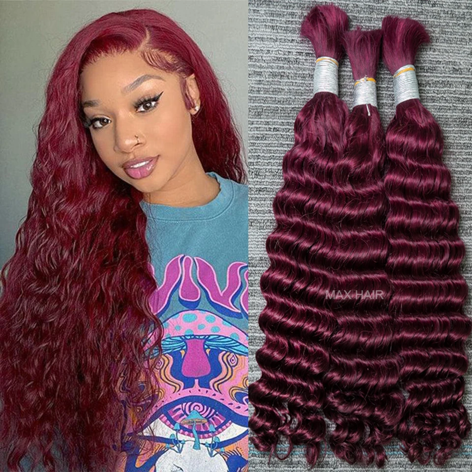 99J Deep Wave Braiding Human Hair Bulk 100g For Micro Braiding Deep Curly Wet Wavy Crochet Boho Braids Deep Red Color wholesale