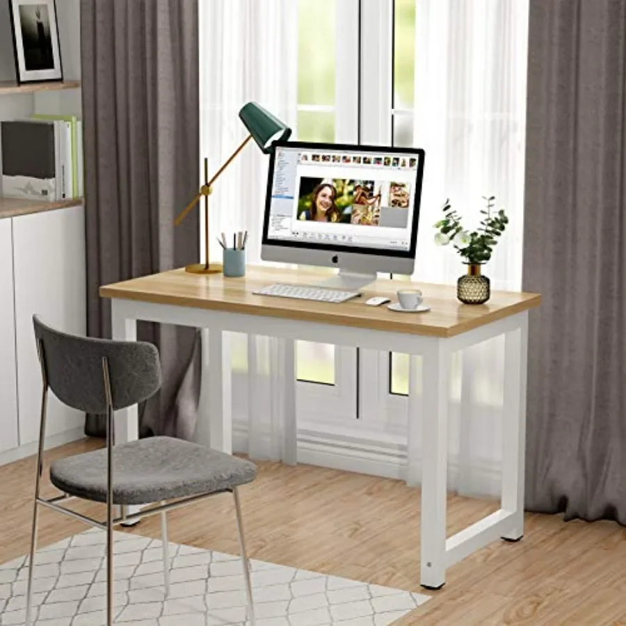 Computer Desk for Home Office, Light Walnut Wood, 47 inch Modern Simple Study Writing Desk with Spacious Surface and Clean Line