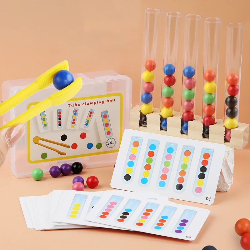 Grampo de madeira Beads para crianças, Test Tube Toy, Color Sorting Game, Fine Motor Skill Contagem, brinquedos Montessori, presente para crianças