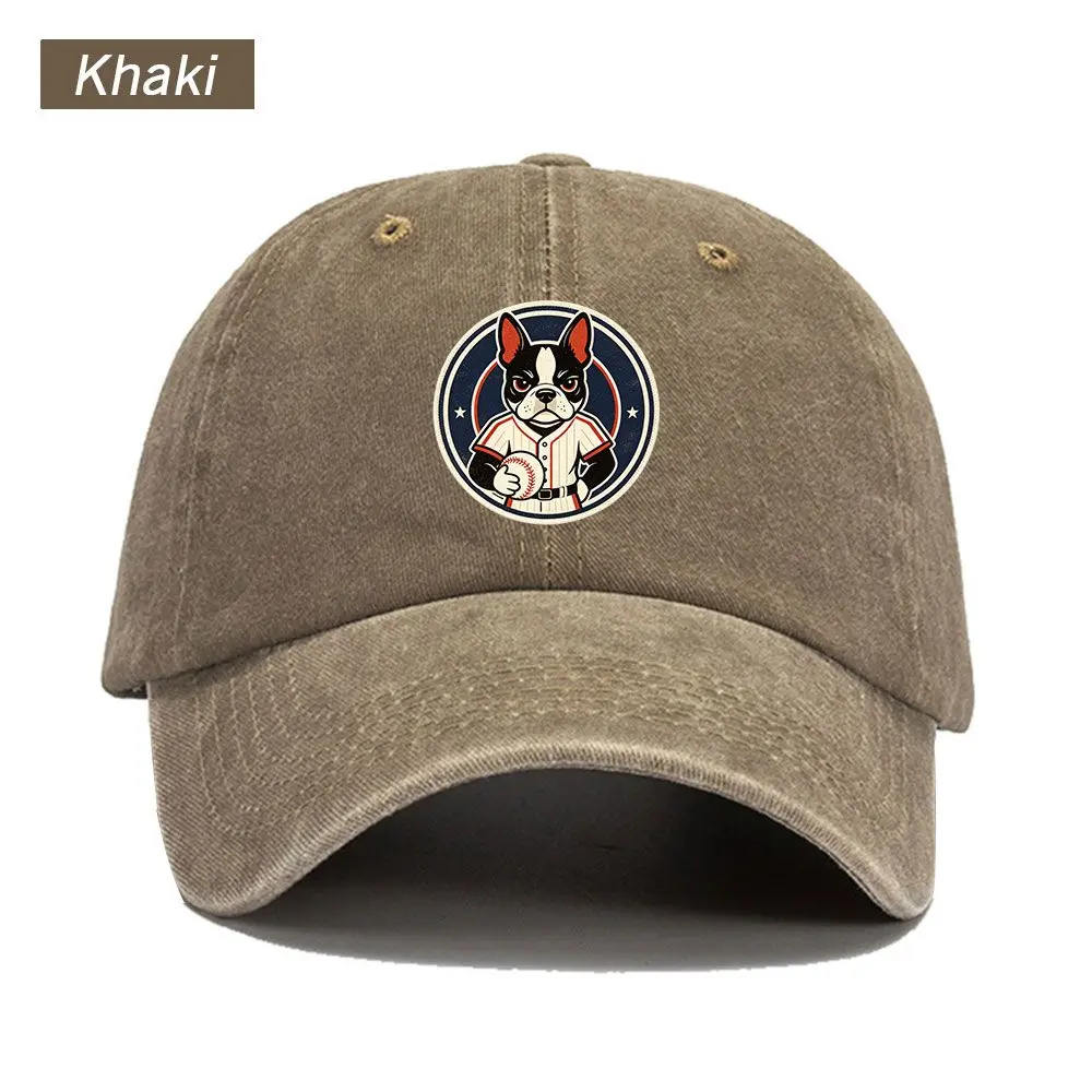 Vintage Washed Baseball Cap Cute Boston Terrier Print Graphic Unisex Streetwear Casual Trucker Style Summer Cotton Sun Hat