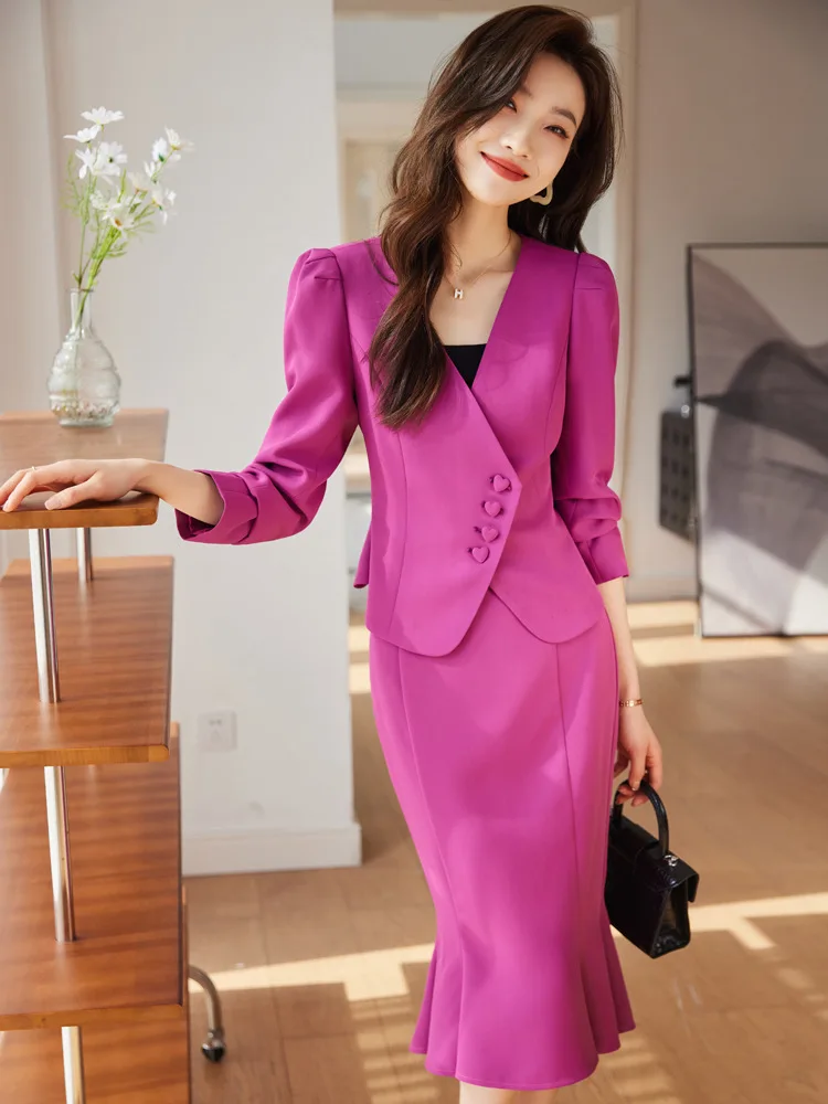 Formal Women Business Suits with Blazer Coat and Fishtail Skirt Professional Ladies Office Work Wear Uniform Clothing Sets