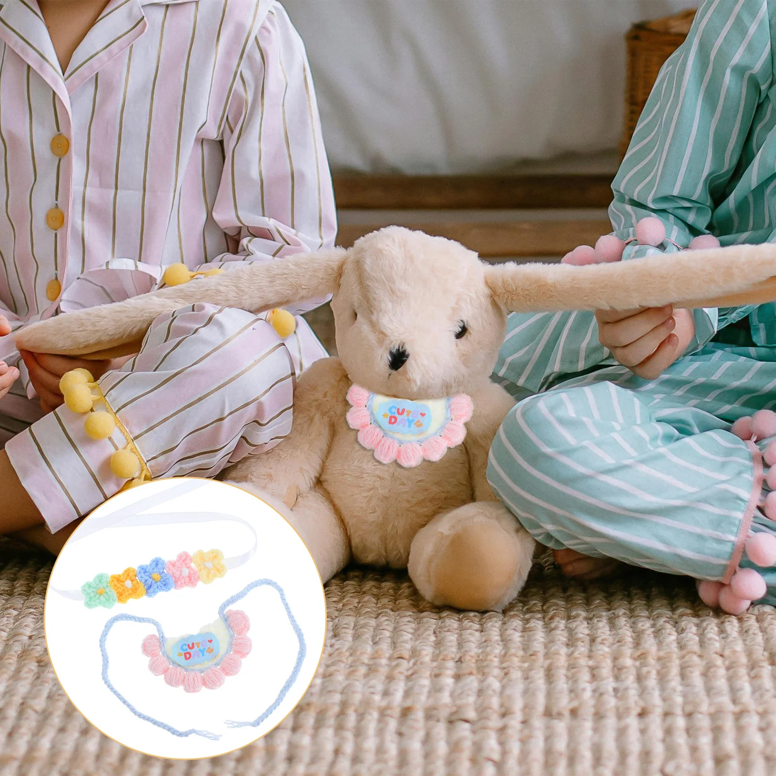 

1Set Knitted Bib Flower Headband Soft Handcrafted Bear Accessories for Figures Baby Girls Dress Up