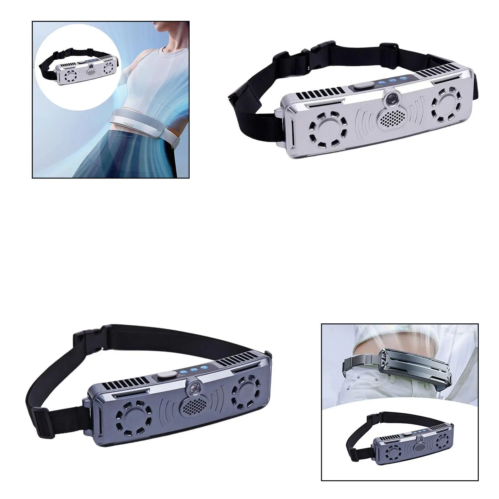 مروحة خصر مع حزام قابل للتعديل مع محركات بدون فرش، شحن USB يمكن ارتداؤه، 4 سرعات للعمل الخارجي، متعددة الوظائف، خفيفة الوزن