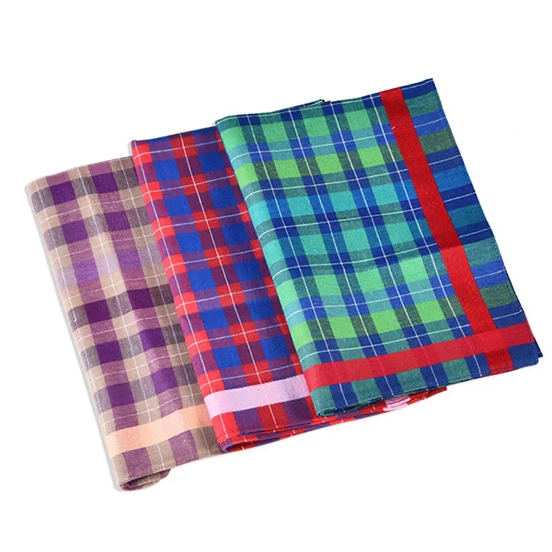 3Pcs 43x43cm 100% Cotton Classic Suits Pocket Square Towels Women Handkerchiefs Plaid Hanky Party Gift