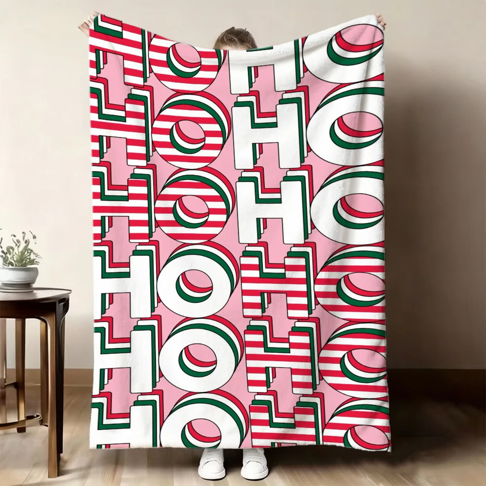 Groovy Blanket Throw Christmas Ho Ho Ho Soft Flannel Warm Blankets For Sofa Bed Y2K Pink Striped Alphabet Modern Decor