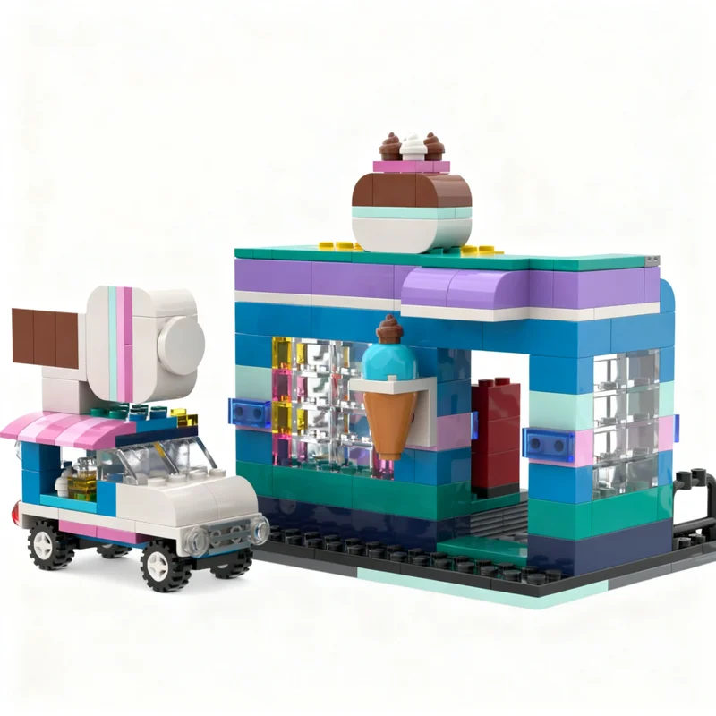 292pcs MOC Ice Cream Cafe Classic Model Building Blocks Art Education DIY Display Brick Creative Craft Assemble Birthday Idea