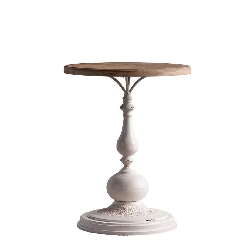 French Vintage Solid Wood Small coffee Table Living Room Corner Table Round side Table Balcony Coffee Table