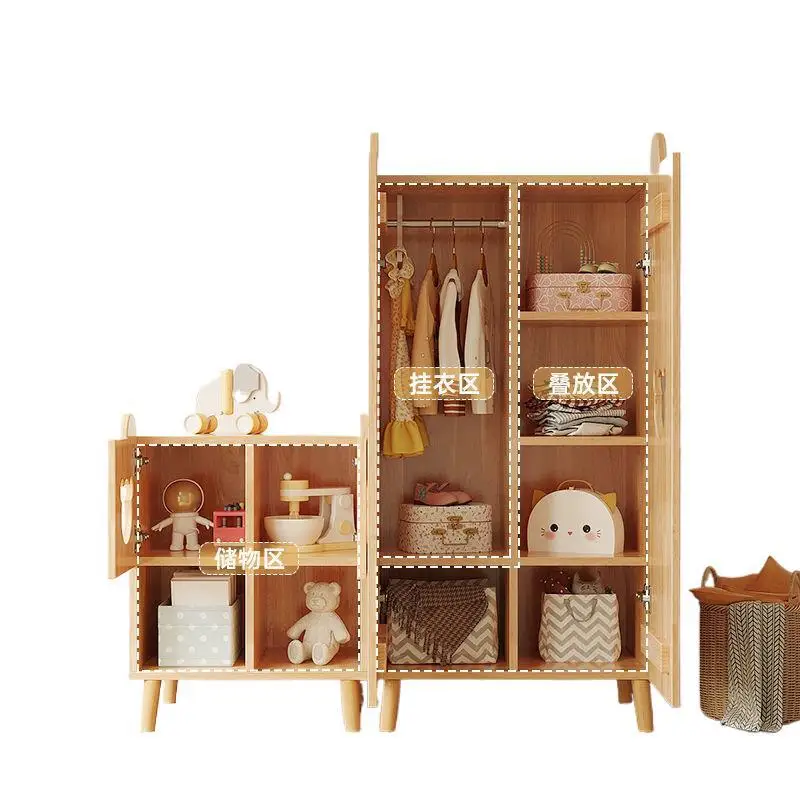 

Solid wood wardrobe children's room storage bedroom low cabinet small boy girl cute bear rubber wood