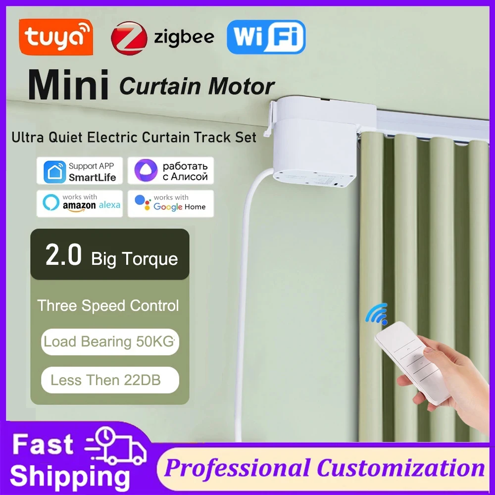 Tuya Zigbee Mini Smart Curtain Motor Electric Curtain Automatic System Rail Rod Support Alexa Alice Google Home Assistant