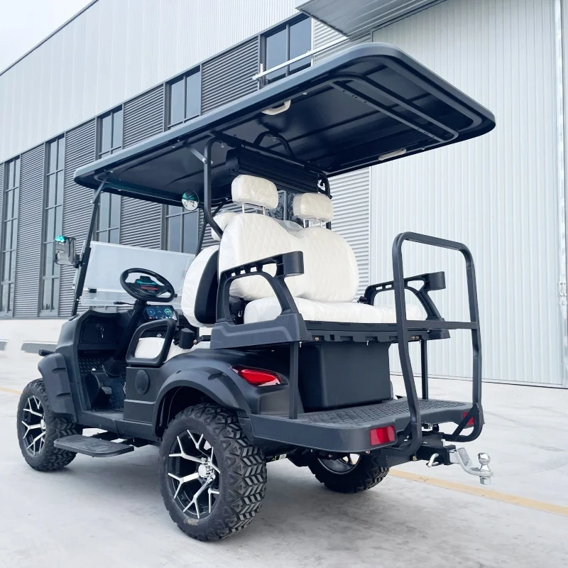 Upgraded Version 4 Seats 60V/72V 5000W Home Hunting Electric Golf Cart White Seat With Headrest Off-Road Tires Bumper Sound Bar