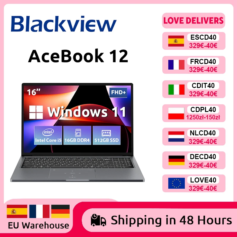 Blackview AceBook 12 Win 11 Laptop 16'' FHD IPS , Intel I5-1030NG7 Notebook, 16GB RAM 512GB SSD, 2-in-1 Fingerprint Power Button
