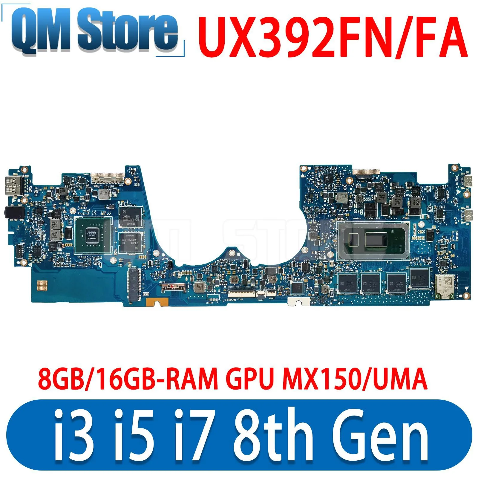 

QM UX392FN UX392FA Материнская плата ASUS UX3000 UX392F UX3000X материнская плата для ноутбука I3 I5 I7 8-го поколения GPU MX150/UMA 8GB/16GB-RAM