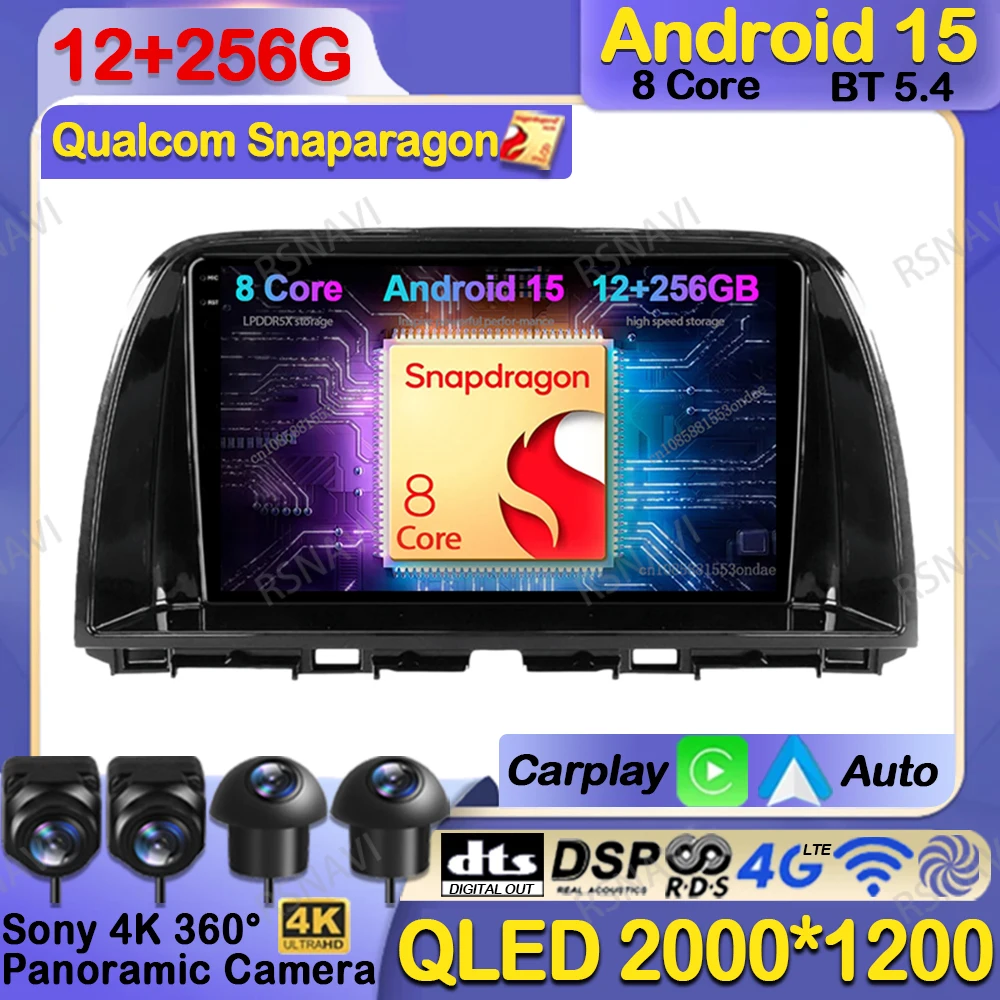 

Car Radio Android 15 For Mazda CX5 CX-5 CX 5 2012- 2015 Qualcomm Multimedia QLED Stereo Head Unit Viedo Player 5G WIFI DSP GPS