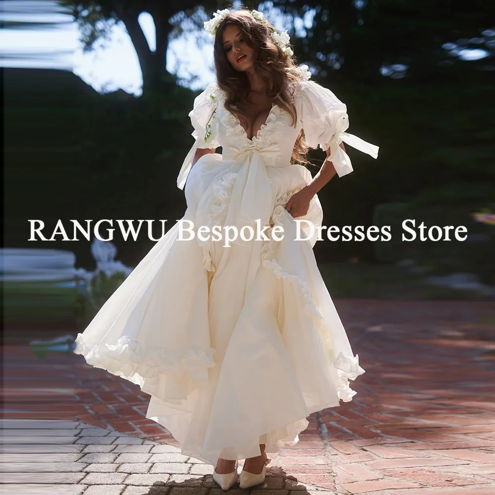 فساتين زفاف بيضاء فيكتورية منفوشة حالمة الأزهار ألف خط فساتين الزفاف سستة حفلة موسيقية مخصصة الجلباب دي سواريه