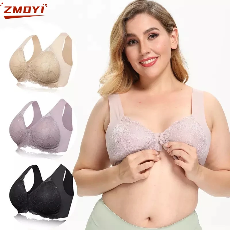 Besar Besar Ukuran Besar Gesper Depan Tanpa Cincin Baja Bra Pakaian Dalam Tanpa Tali Wanita Renda U-back Menyusui 4XL 5XL Dropshipping