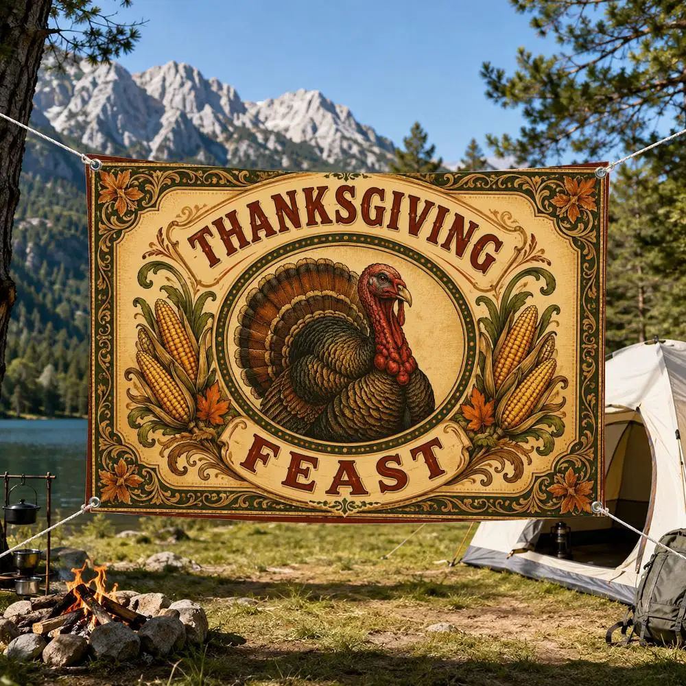 THANKSGIVING FEAST Flags Aesthetic Wall Tapestry Printed Wall Hanging Living Room Party Outdoor Decor