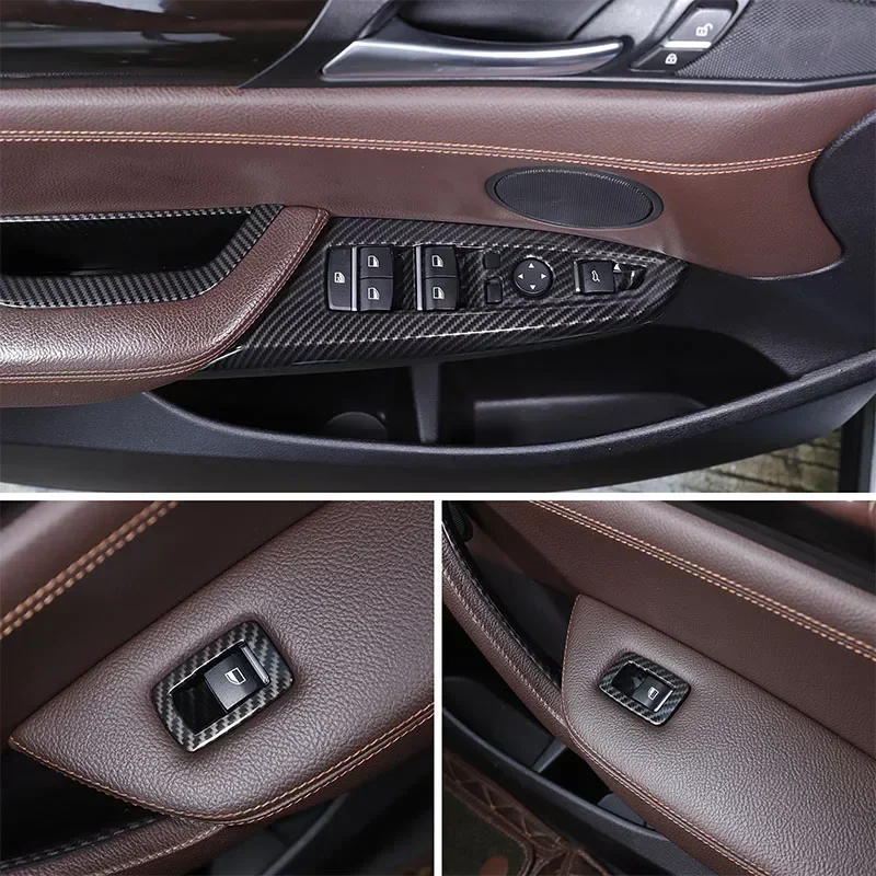 For BMW X3 X4 F25 F26 11-17 ABS Carbon Fiber Car Window Glass Lifting Switch Buttons Frame Cover Trim Cover Trim Car Accessories