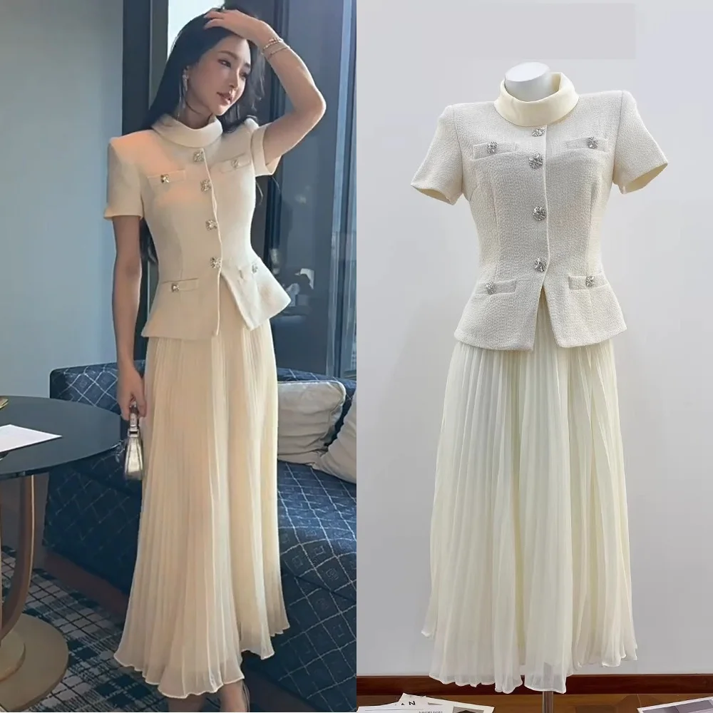 

CHUJIE осень-зима французский светлый роскошный стиль новое шерстяное лоскутное шифоновое искусственное элегантное тонкое длинное платье из двух частей с короткими рукавами