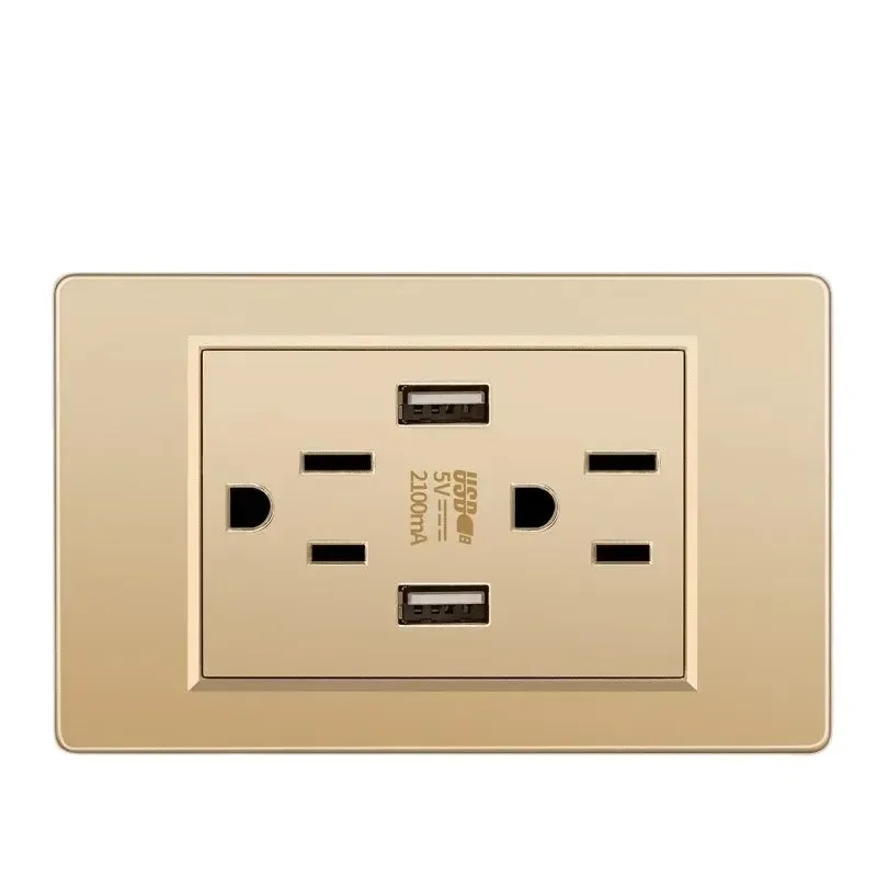 Plastic Panel US Standard Gold Wall Socket Electrical Type C USB 2Pin 3Pin 4Pin 6Pin 9Pin Fast Charge Outlets 118Type