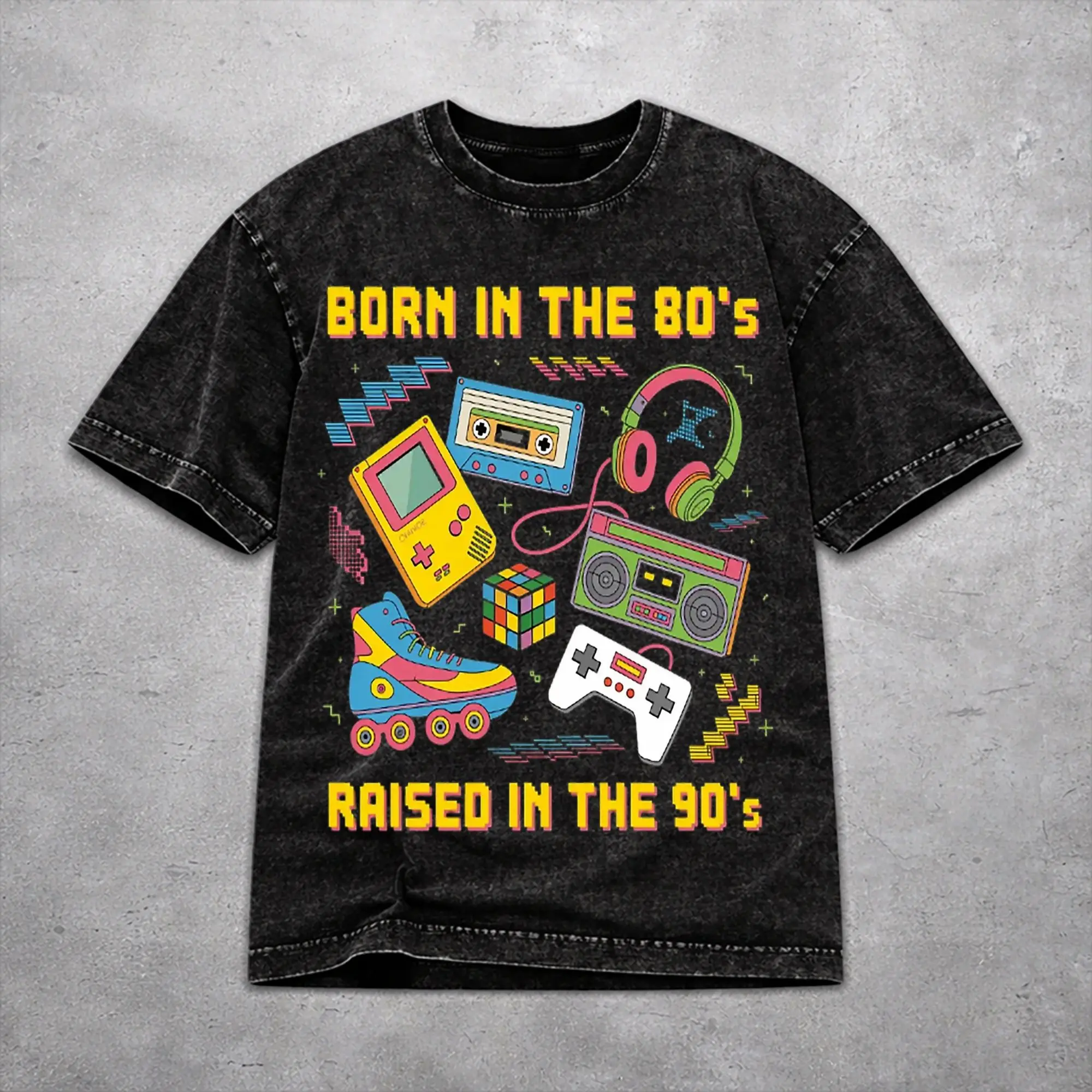Vintage Born In The 80's Raised In The 90's Merch T Shirt for Men Women  Washed Cotton Tee Shirts Clothes