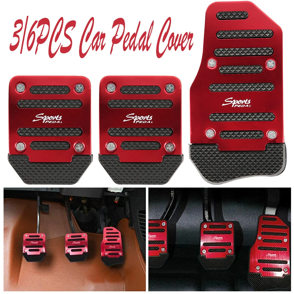 3/6pcs Universal Car Brake Pedal Covers Aluminum Non-slip Tools Auto Gas Brake Foot Pedal Pad Auto Interior Foot Treadle Covers