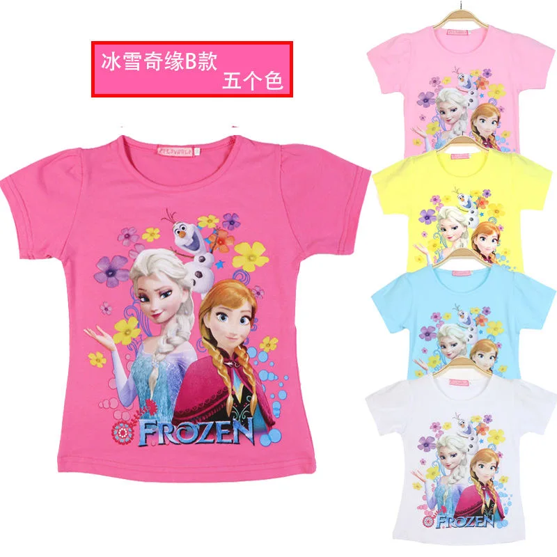 

Girls T-shirt Summer Frozen 2024 Children's Short Sleeve Elsa Anna Baby Kids 100％Cotton Tops Anime Clothes Fashion3-8 Y