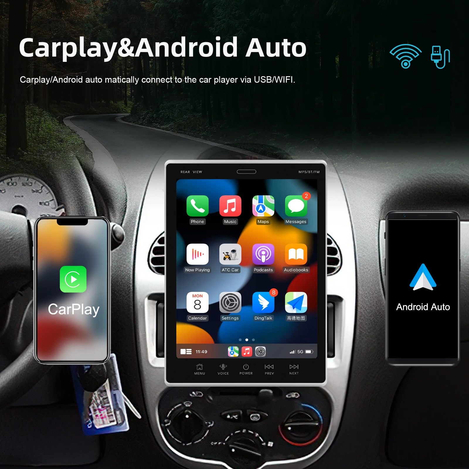 1 Din 9.5'' Android Car Radio Auto Electronics 2+64GB Wireless Carplay Android Auto RDS WIFI Fast Charging AHD ca mera