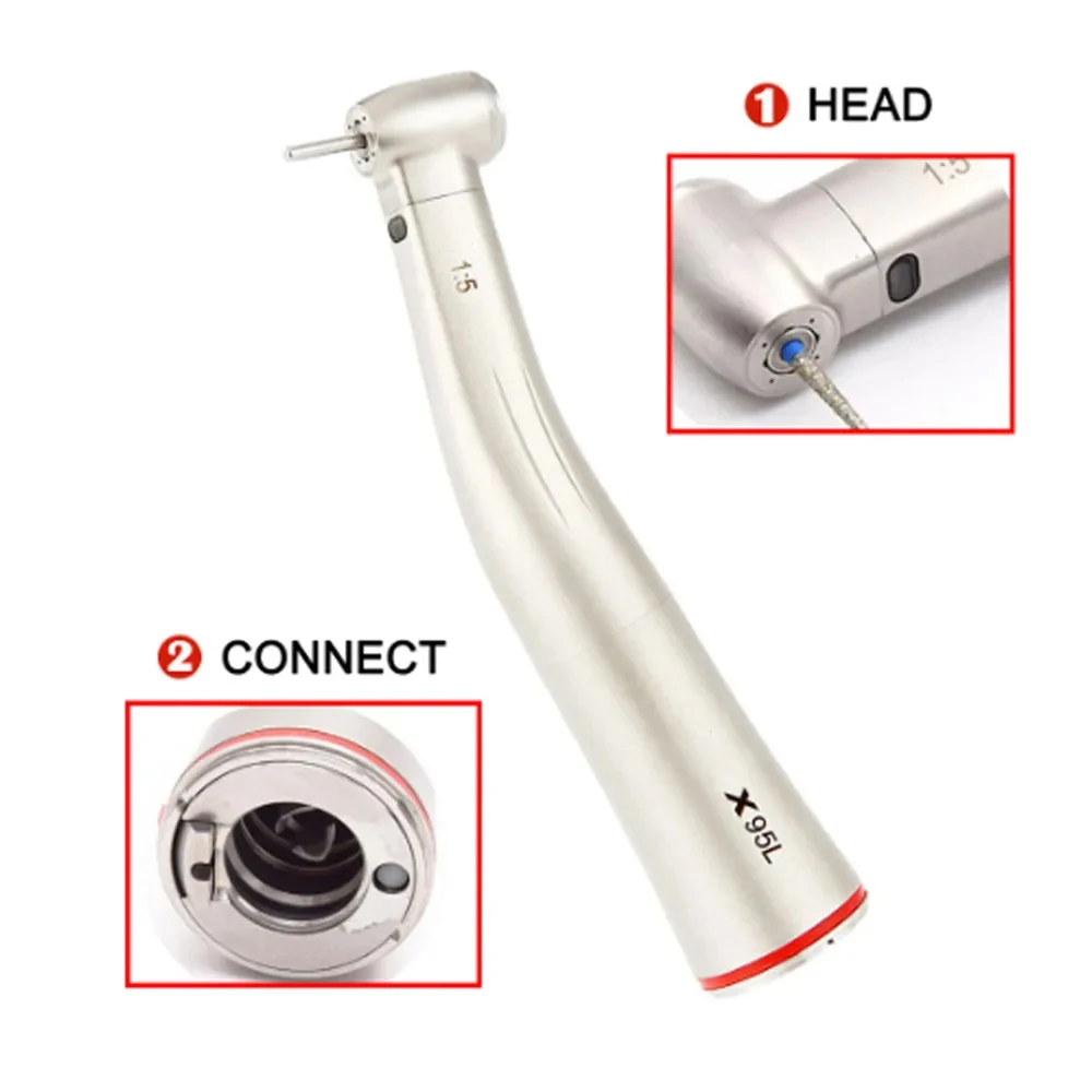 Push Button Dental Contra Angle Handpiece 1:5 Increase Speed Handpiece Mini Head  X95L Inner Water Spray Red Ring