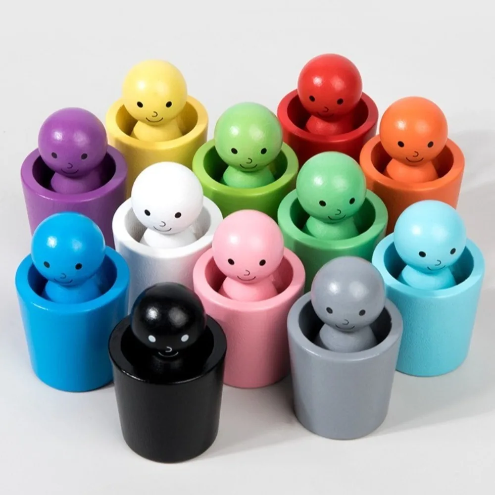 Tasses de tri de couleurs boule arc-en-ciel, poupées à chevilles en bois, jouets sensoriels de tri de couleurs à moteur fin, jeux assortis, jouets d'apprentissage des couleurs pour bébé