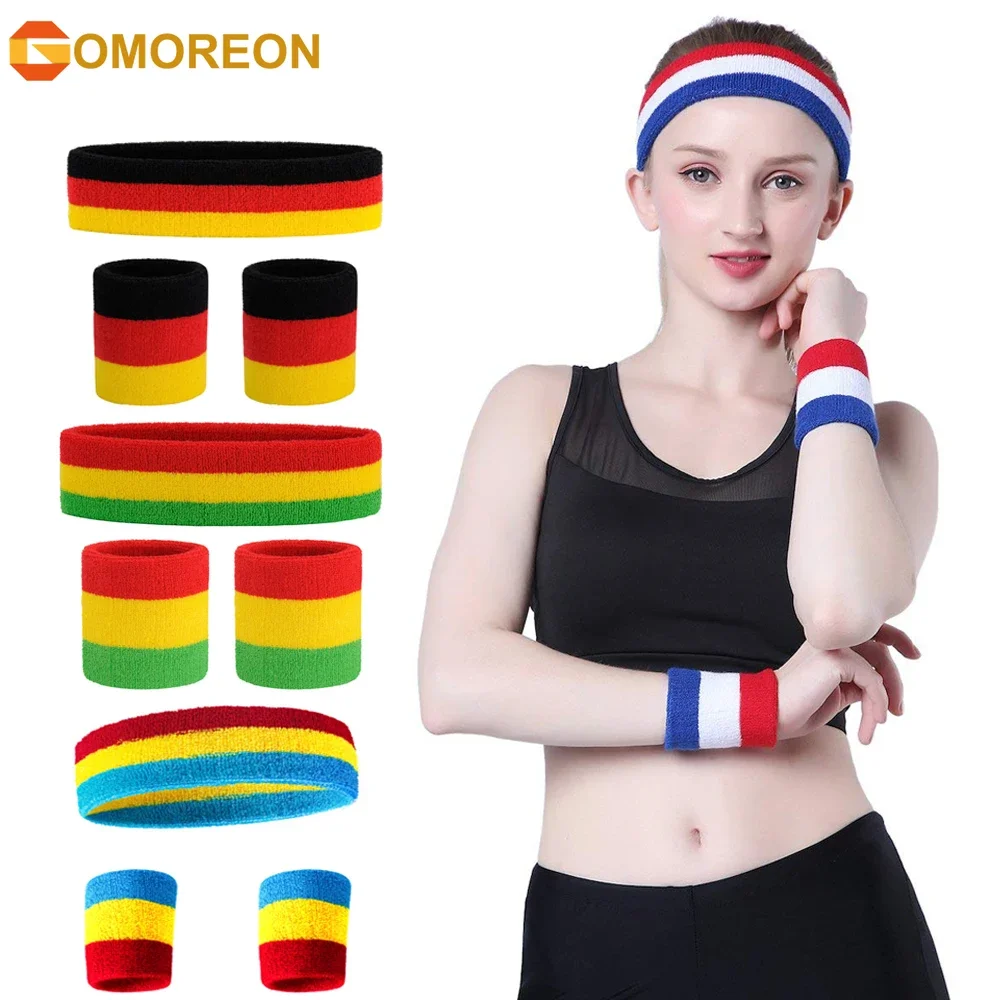 Sports Headband Wristband Set Sweatbands Terry Cloth Wristband Wrist Sweatband Headbands Moisture Wicking Absorbing Head Band