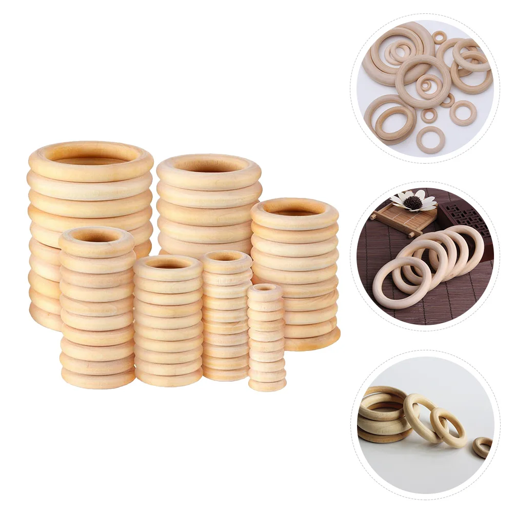 

100pcs Wooden Rings 7 Sizes Natural Unfinished Diy Circle Pendant For Curtain Rod Connector Craft Buckle Home Decor Sewing