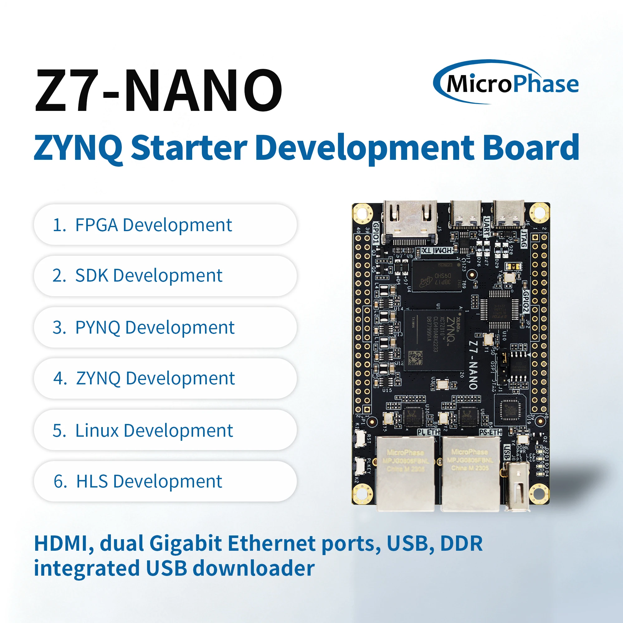 MicroフェーズZ7-Nano xilinx fpga開発ボード、zynqコアボード、7020、7010、pynq、デュアルネットワークポート