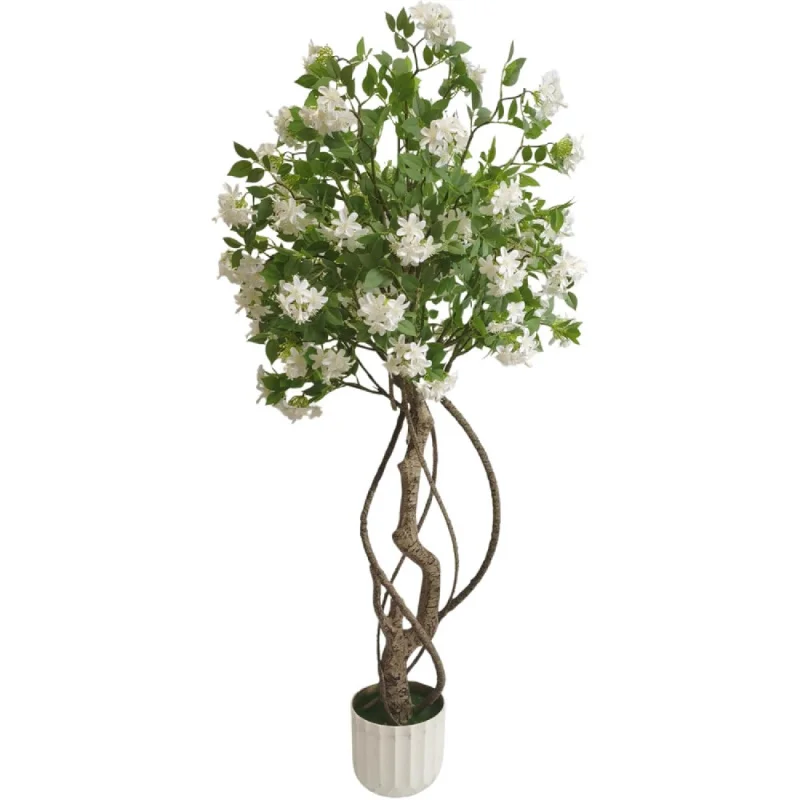

Artificial White Flower Tree 5FT Tall Faux Floral Plant with Green Leaves - No Maintenance Indoor Outdoor Home