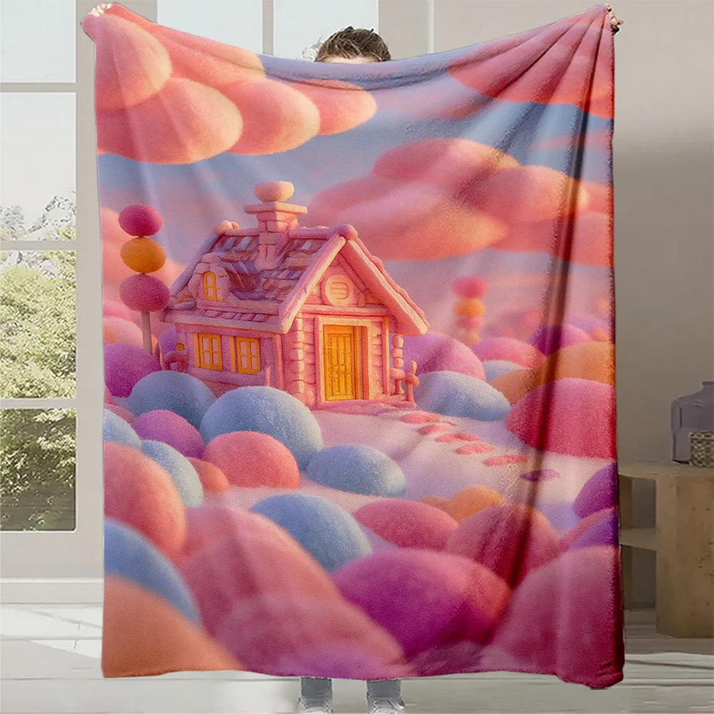 1pc Monet Pink Cottage Print Flannel Blanket, High-Thermal Flannel Blanket, Light -Friendly Warm Blanket | Soft Smooth Autumn