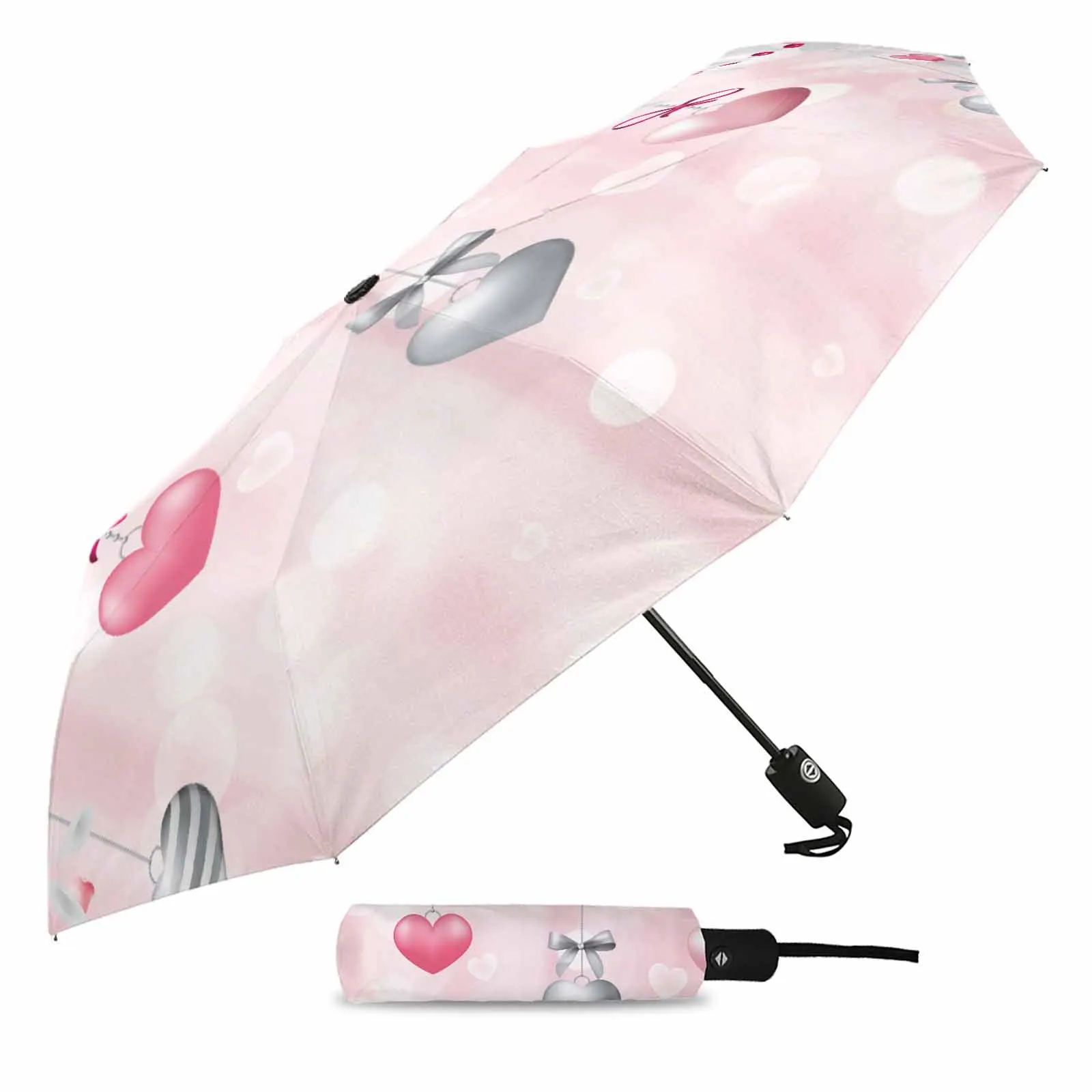 Valentine'S Day Love Eucalyptus Leaves Rose Pink Outdoor Fully-automatic Folding Eight Strands Umbrellas for Adults Umbrella