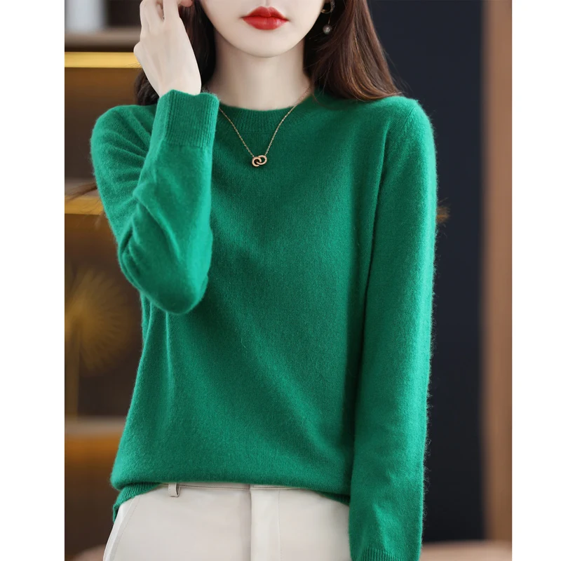 Autumn Winter 100% Pure Wool Soft Sweater Women First Line Seamless O-neck Pullover Basis Casual Cashmere Warm Knitting Top