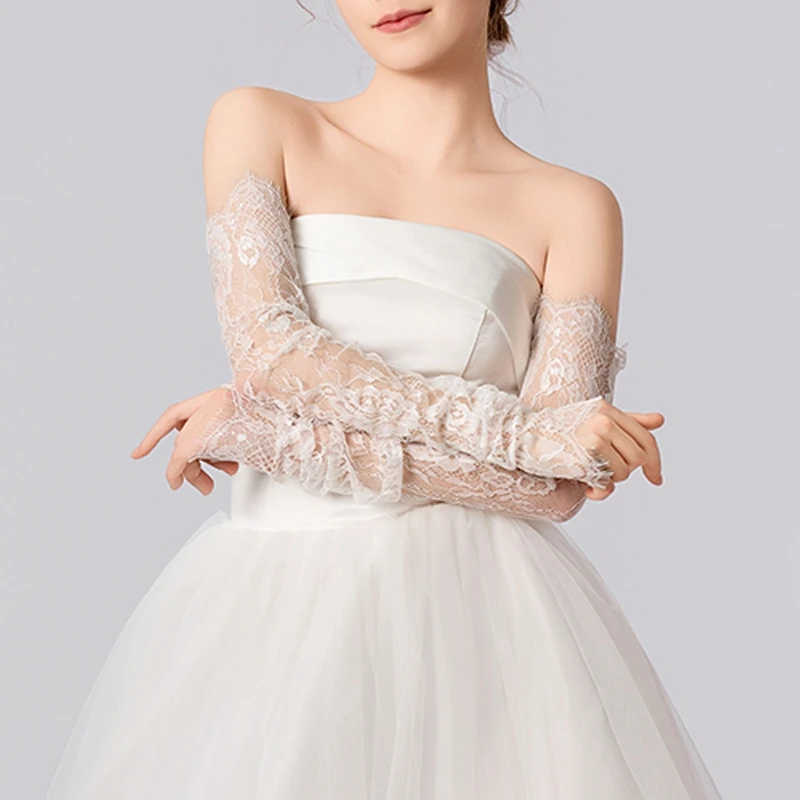 Fairy Long Lace Fingerless Sheer Mesh Gloves Bridal Wedding Evening Party Accessories Decoration Arm Sleeves