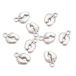 100pcs Tibetan Silver Color Cute Baby Foot Print Style Charms Newborn Baby Bracelet Anklet Necklace Pendants Jewelry Making