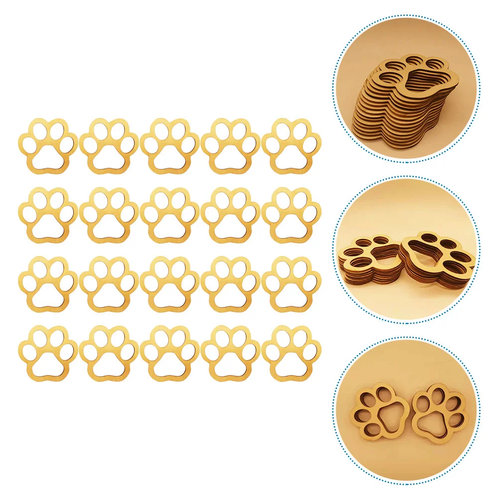 30Pcs Unfinished Dog Paw Shaped Wood Cutouts Wood Craft DIY Gift Tags for Pet Party